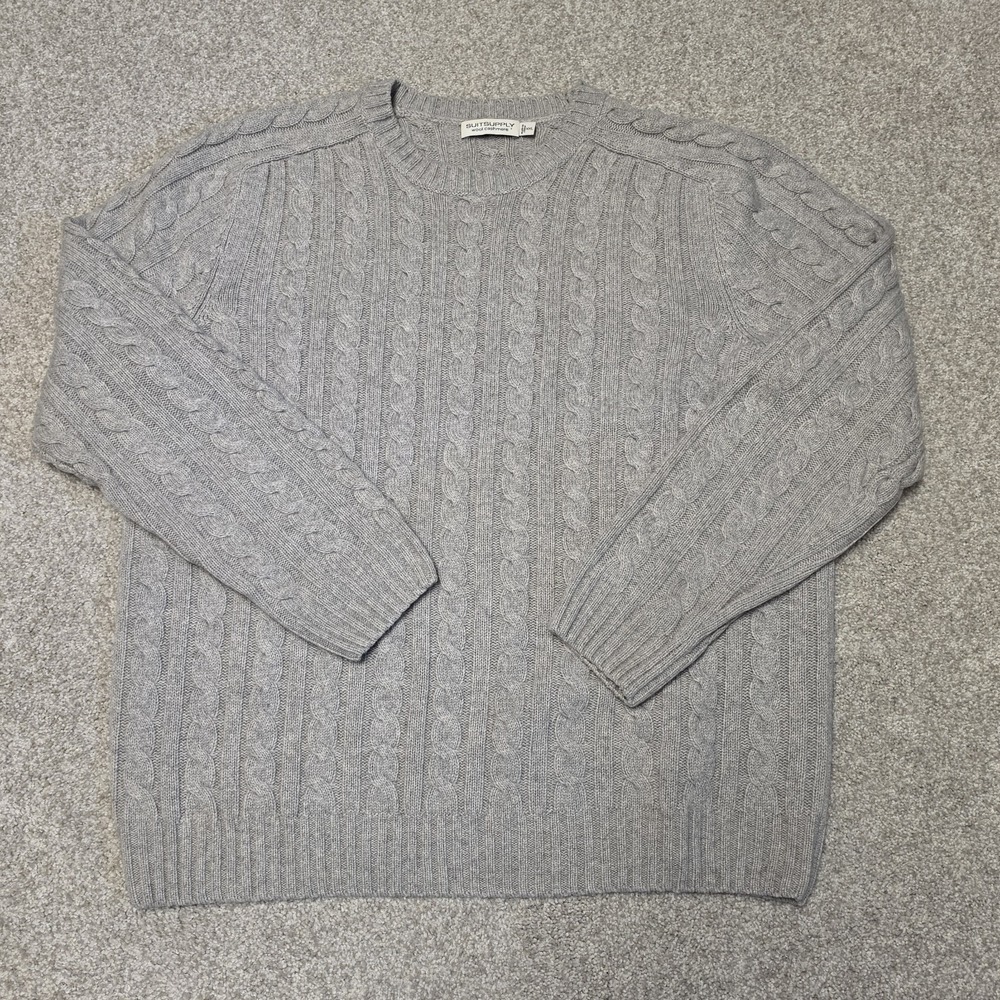 SuitSupply Men XXL Gray 100% Cashmere Cable Knit Crewneck Sweater Luxury